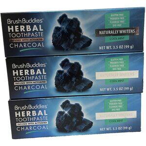 Brush Buddies Herbal Toothpaste 3.5oz Activated Charcoal Cool Mint Lot of 3